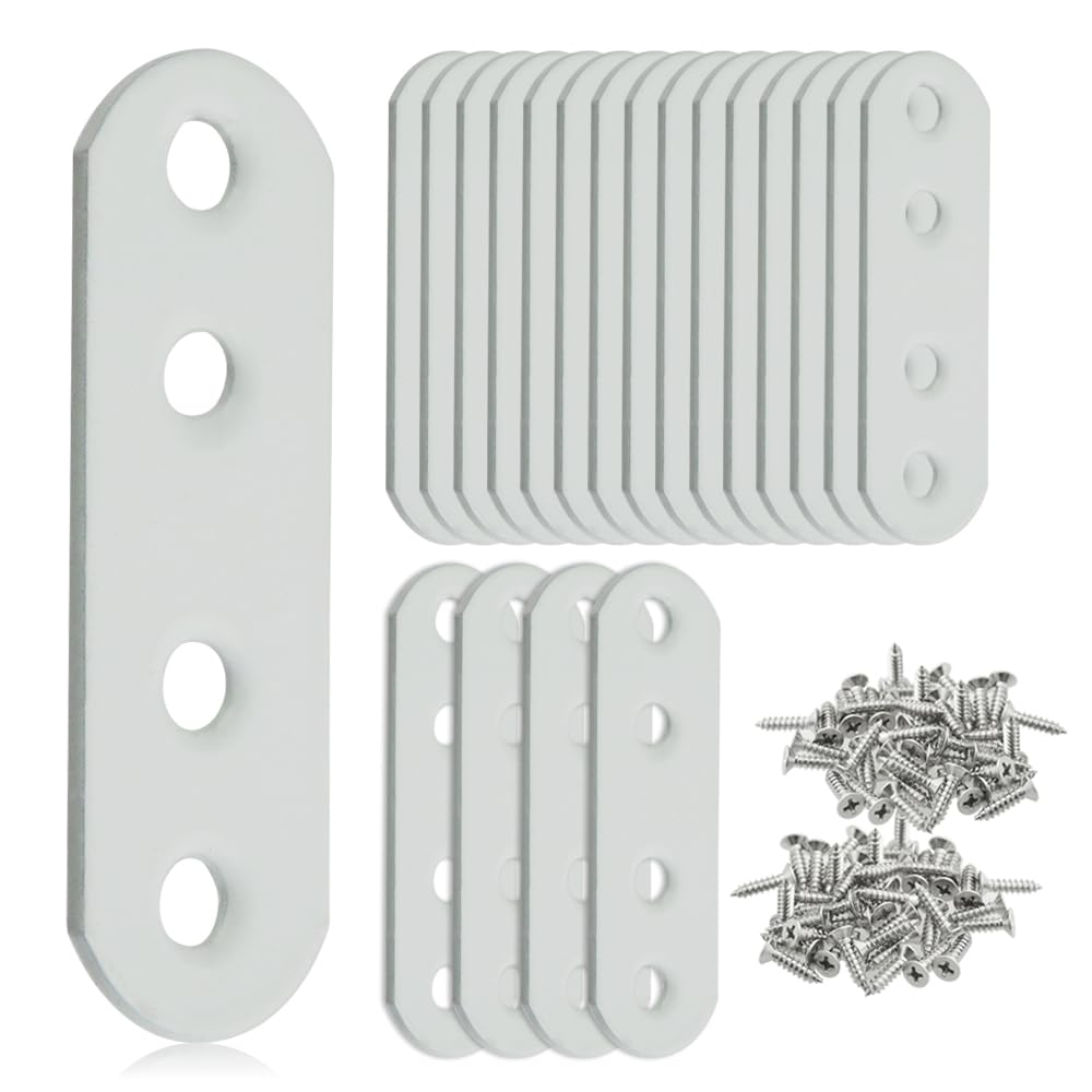 TOVOT 20PCS Flat Brackets Brackets with Screws Mending Plates 4 Holes Flat Brackets Straight Braces for Wood Furniture (55×18MM)