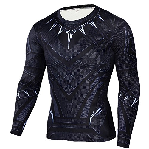 PONGONE Black Panther Shirt Compression Sports Shirt Quick Dry Fitness Running Gym Shirt Cosplay Shirt M