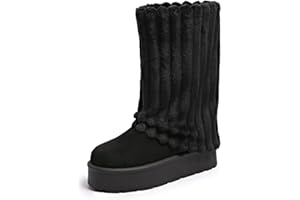 CARLKARIDA Women's Platform Fur Boots, Fuzzy Fleece Lined Ankle Booties, Anti-Slip