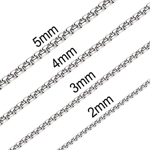 Bowisheet 2MM Square Rolo Chain Stainless Steel Round Box Chain Necklace Men Women Jewelry