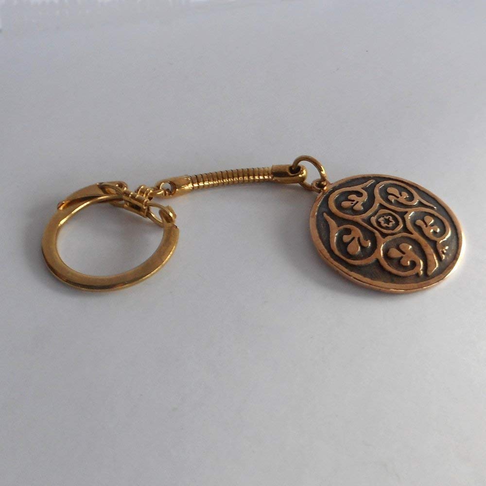 Extra Large Unisex Bronze Persian Floral Design Key Chain Charm Gift Handmade