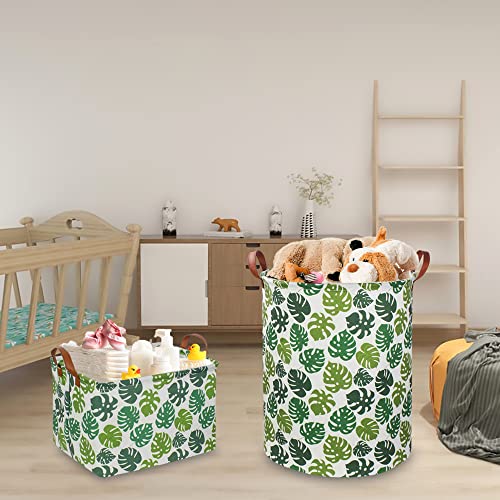 CLOCOR Green Laundry Basket,Canvas Jungle Theme Baby Nursery Hamper