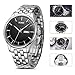 BUREI Men's Business Casual Wrist Watches with Day Date Calendar Black Dial Stainless Steel Band and Black Dial