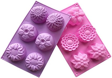 6 Cavity Silicone Flower Soap Mold DIY Chocolate Biscuit Cake Mold Ice cube Tray Muffine silicone Molds, set of 2