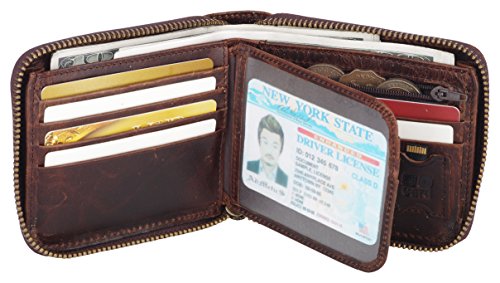 Admetus Men gifts Genuine Leather Short Zip Cowhide Wallet credit card ID Purses 2