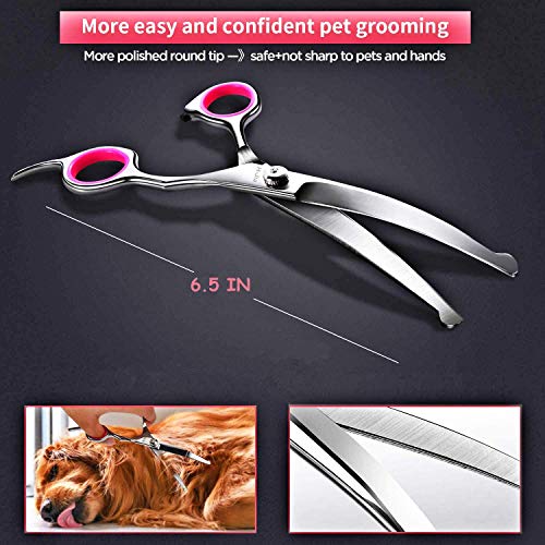 HJia Dog Grooming Scissors Set, Safety Round Blunt Tip Pet Grooming KitStraight, Curved