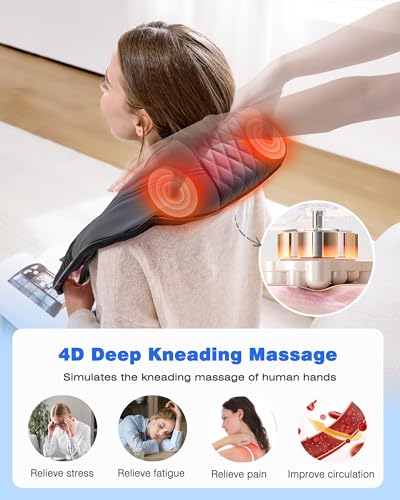 KINGJOY Neck and Shoulder Massager with Heat, Shiatsu Neck and Back Massager for Back, Shoulder, Legs, 2026 Upgraded 4D Kneading Deep Tissue Pain Relief, Gifts for Women/Men/Mom/Dad