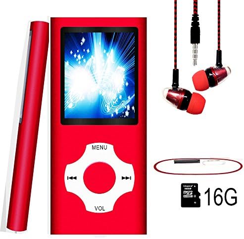 MP3 Player / MP4 Player, Hotechs MP3 Music Player with 16GB Memory SD card Slim Classic Digital LCD 1.82'' Screen with FM Radio, (16GB-Red-LX-2)