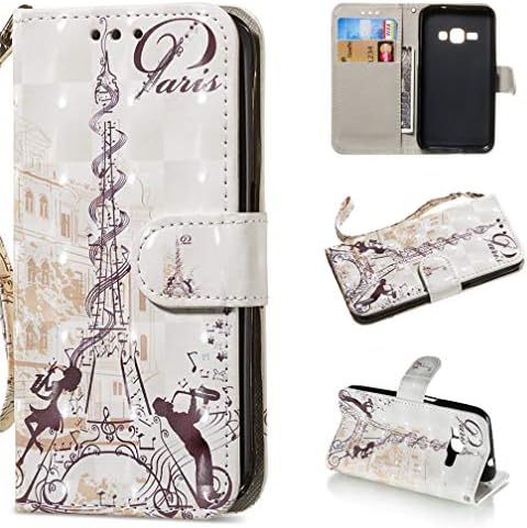 3D Painted Wallet Cover Case for Galaxy Express 3 J120A; PU Leather Case Wrist Strap Stand Protective Cover for Samsung Galaxy J1 2016 SM-J120F/ SM-J120M 4.5 inches Smartphone - Elegant