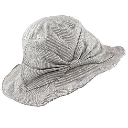 Packable Summer Beach Sun Hat - Flexible Wide Wire Brim - Grey & White Stripe
