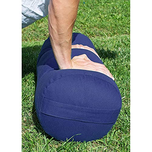 YogaAccessories MAX Support Deluxe Round Cotton Yoga Bolster, Blue