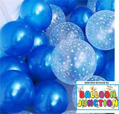 Buena Ventura's Themez Only Metallic Balloons and Transparent Balloons for Decoration - Pack of 50 pcs (D Blue & Transparent Star Printed)