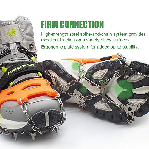 EnergeticSky Crampons for Shoes,Anti-Slip Traction Ice Cleats Snow Grips with 19 Spikes Stainless Steel for Walking,Jogging,Climbing,Hiking-by LYSHION