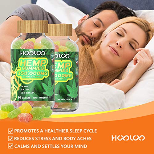 2 Pack Hemp Gummies - HOOLOO 350,000MG Fruity Hemp Gummy for Relaxing, Reduce Stress Anxiety, Sleep Better - Natural Hemp Extract Gummies - Made in USA