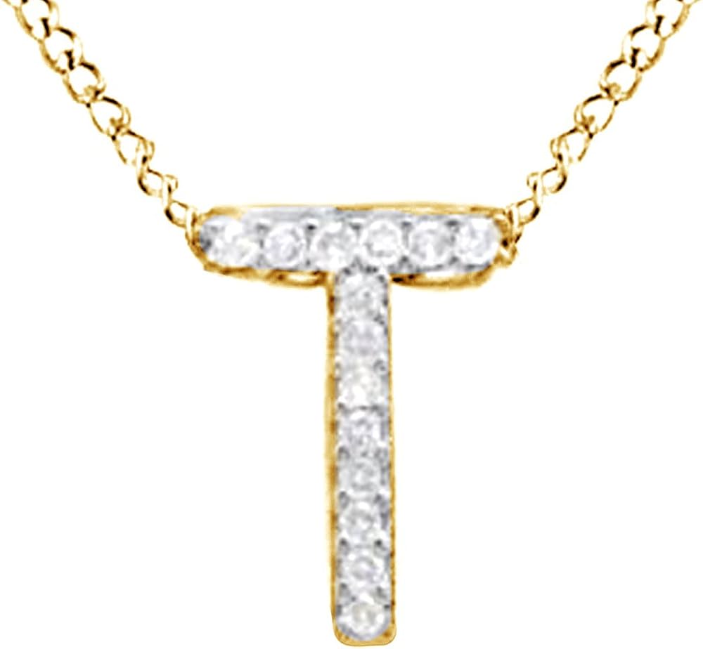 Buy Natural Diamond Accent Initial Letter T Pendant Necklace in 14k Yellow Gold Over Sterling