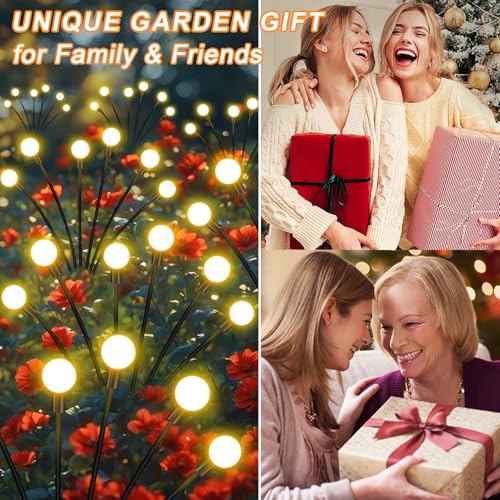 ZFNN Solar Garden Lights Outdoor, 4 Pack Firefly Swaying Lights, Waterproof Garden Decor for Yard Patio Pathway Lawn, Gardening Gifts for Women Christmas Decoration