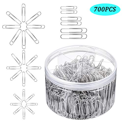 Paper Clips,700 Pcs PaperClips,Small,Medium and Jumbo,Assorted Size Metal Paper Clamps for School Office Clips and Personal Document Organization(28mm,33mm,50mm)(Sliver)