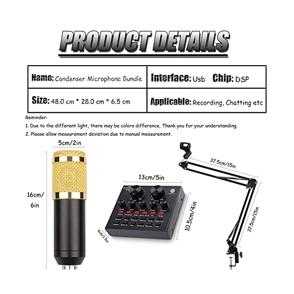 HCFSUK FHISD Kondensator Mikrofon Set, BM-800 Professional Mikrofon-Kit mit V8 Live-Soundkarte Boom Arm Shock Mount für… – Bild 3