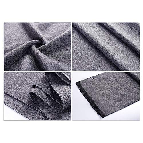 1Pcs Men Women Scarf, Autumn Winter Imitated Cashmere Solid Color Scarf, Business Style Warm Scarf Muffler Neckerchief (Black/Blue) - Thumbnail 2