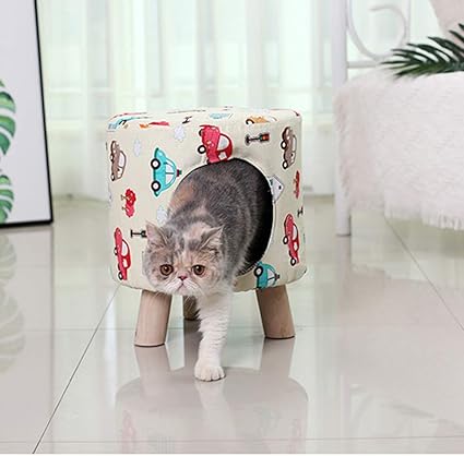 Ge Yobby Ottoman Maison D Animal Familier Tabouret En Bois Massif Lit Moderne Chat Tissu Repose Pieds Creatif C 32x32x37cm 13x13x15inch Amazon Fr Cuisine Maison