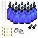 Pack of 12, 2 oz Cobalt Blue Glass Spray Bottles with Black Fine Mist Sprayers by Mavogel,Including 2 Extra Black Fine Mist Sprayers, 2 Stainless Steel Mini Funnel, 2 Transfer Pipettes, 12 Labels
