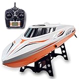 Fisca RC Racing Boat 2.4G Remote Control High Speed Electric Fast Boat (15MPH+) Toy with Two Hatches for Pools and Lakes, Capsizing Reset Function Transmitter with LCD Screen