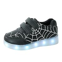 Fancyww Boys and Girls Spider Web Colorful Luminous Shoes USB Charging led Lighting Sneakers(Black-EU 24/7.5 M US Toddler)
