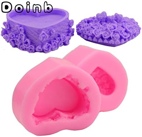 Doinb 2pc/set Marry Wedding Ring Box Rose Love Candy Pastry Cake Fondant Silicone Soap Molds Outer size 7x6x2.6cm GJM-2284