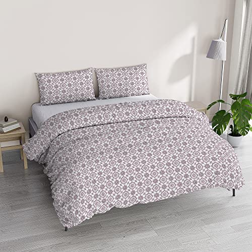 Italian Bed Linen Parure copripiumino ATHENA con sacco e federe stampati, DORA ROSA, Matrimoniale