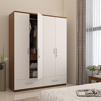 Hekami Interiors 4 Doors Wardrobe White High Gloss Walnut