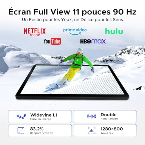 POPUX P11 Android Tablet 16, 11 Inch Tablet with 48GB RAM + 128GB ROM/TF 2TB, T7250 Tablet with Keyboard, 90Hz Display, 8800mAh, Gemini AI, Widevine L1, Face ID, WiFi5, Pen, Keyboard, Black