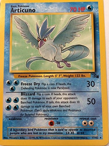 Amazon Com Articuno 17 62 Pokemon Card Very Rare Toys Games