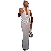 JasmyGirls Sexy Cover Ups for Swimsuit Cowl Neck Bikini Coverups Maxi Dress with Hooded