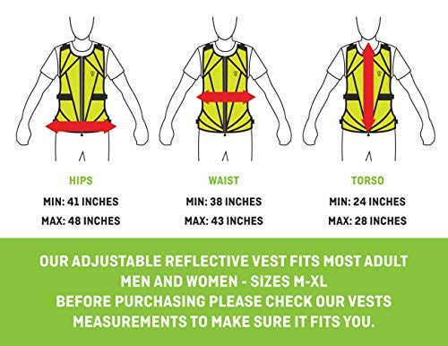 Reflective Running Vest | Reflective Gear for Running, Cycling, Jogging, Walking, Motorcycle | Adjustable Safety Vest | Front Zipper | Back Pocket | Bonus Set of 2 Adjustable Bands, for Men and Women