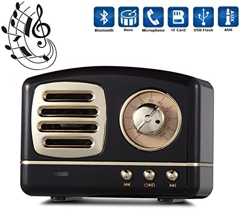 Portable Wireless Speaker, Soundmae Super Bass Stereo Retro Wireless Speakers with Built-in Micorphone, Handfree Calling, AUX Port, USB Flash Drive and TF Card - Black