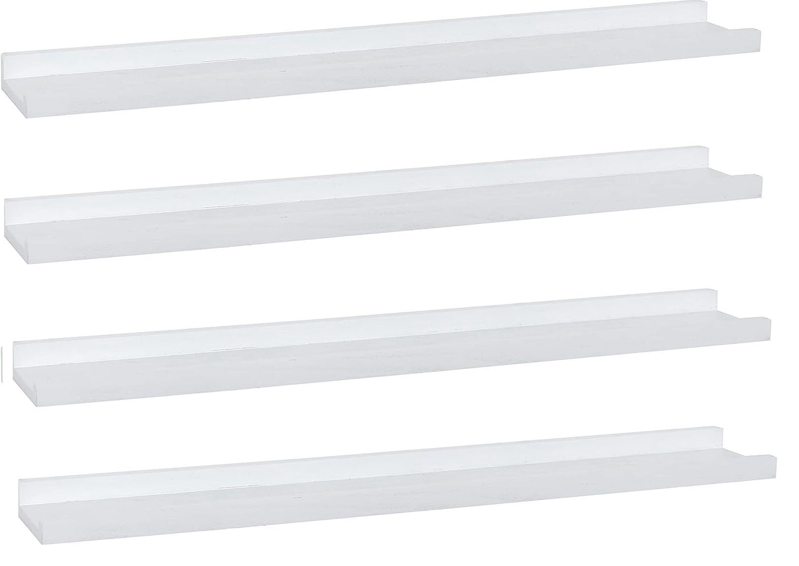 PHOENANCEE Solid Wood, 91.5cm Picture Ledge Shelf with lip design radiator shelf, Photo Shelf, Long Decorative Floating Picture Shelves For Living Room,Kitchen,Bedroom, Set of 4, Rustic White