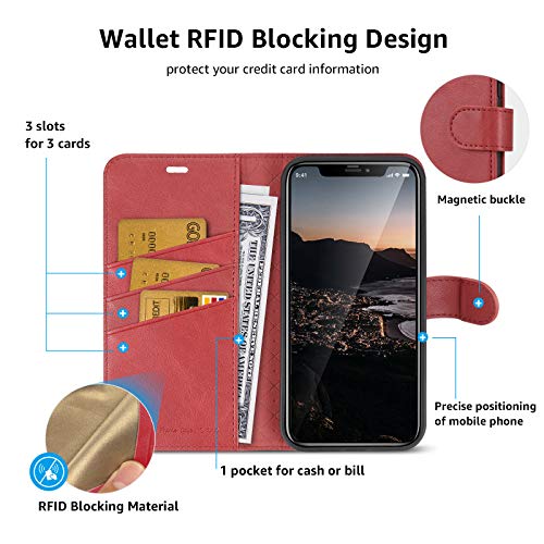 iPhone Wallet Case for iPhone 12/ iPhone 12 Pro Case Cover, [2 Pieces Glass Screen Protector Included], PU Leather Flip Cover with Card Slot Magnetic, Stand Case for iPhone 12 (6.1 Inch), Red