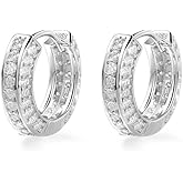 2ct Moissanite Hoop Earrings for Men, Hoops Earrings Brilliant Round Iced Out, D Color VVS1 18K White Gold Plated 925 Sterling Silver Hypoallergenic, Lab Created Diamond Gift For Him Boyfriend White