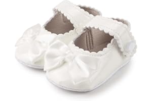 ohsofy Infant Baby Girls Mary Jane Flats Non-Slip Bowknot Princess Wedding Dress Shoes Toddler Crib Shoes