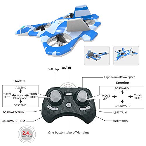 Zego F22 Remote Control Drone for Kids and Beginner Jet with 360° Flip, 2.4GHz 6-Axis Gyro Control System and 4 Blade Propellers,Best Gift for Kids (Blue) - Thumbnail 4