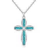 Cross Necklace for Women Sterling Silver Turquoise Religion Faith Cross Necklace Abalone Christian Jewelry Mothers Day Birthday for Women Gifts