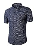 Allegra K Men Short Sleeves Cotton Polka Dots Shirt Blue M