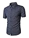 Allegra K Men Short Sleeves Cotton Polka Dots Shirt Blue M