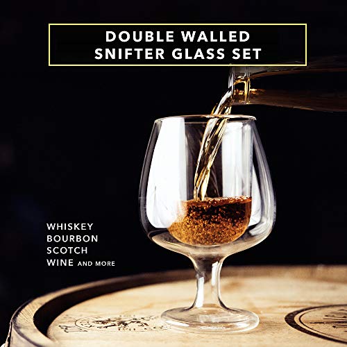 Dragon Glassware Whiskey Glasses, Double Wall Glass Snifters, 8Ounce