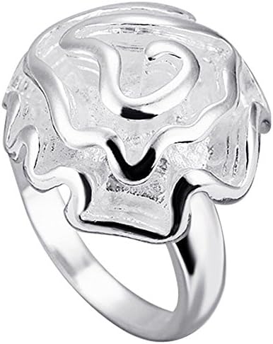BOHG Jewelry Womens 925 Sterling Silver Plated Fashion Korean Style Lovely Ring Rose Flowers Wedding Band Size 10