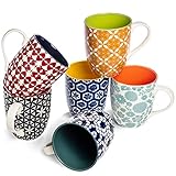 Annovero Coffee Mugs, Set of 6 Porcelain Mugs, 16