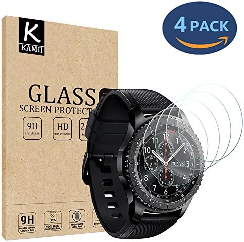 (4 PACK) Samsung Gear S3 Screen Protector, KAMII [Tempered Glass] 9H Hardness 0.3mm 2.5D High Definition Crystal Clear Scratch Resist Bubble Free Installation Screen Protector for Samsung Gear S3