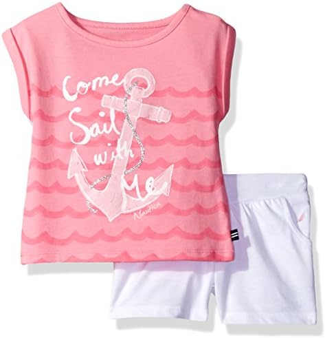 Nautica Baby Girls' Graphic Tee with Fashion Short Set, Light Pink, 24 Months