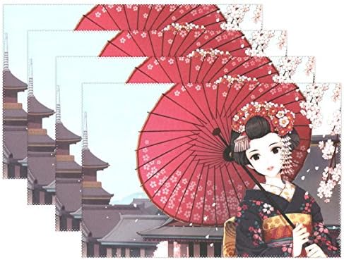 Placemats Set of 4 Japanese Geisha Girl , Placemats for Dining Table,Heat-resistant Placemats, Stain Resistant Washable Table Mats,Kitchen Table mats