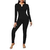 Ekouaer Womens Onesie Adult Button One Piece Pajama Long Sleeve Onesie Pajamas Jumpsuit Sleepwear for Women